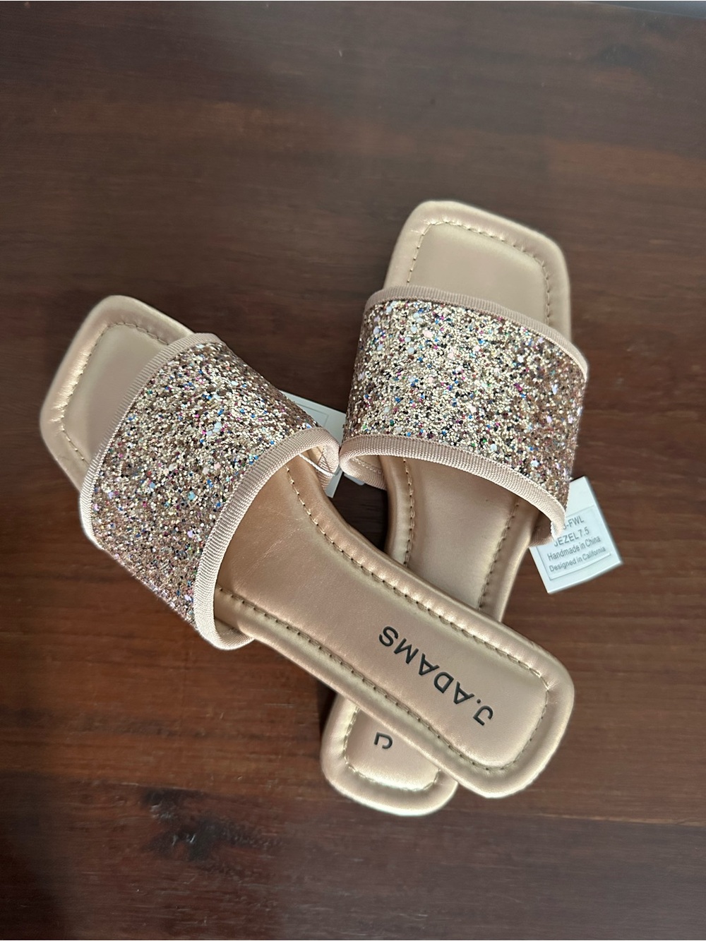 J. Adams Rose Gold Glitter Slide Sandals
